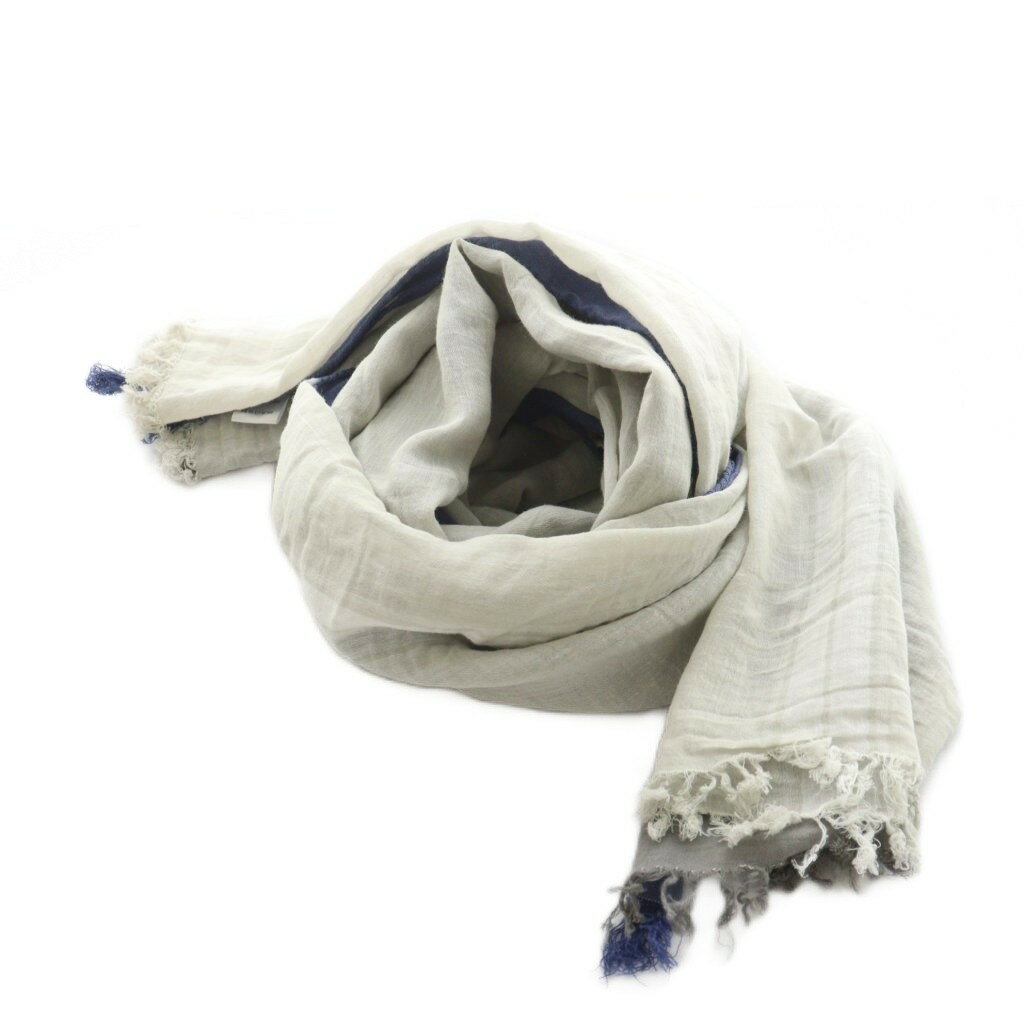 【中古】ヴァレンティノ ヴァレンチノ VALENTINO ストール フリンジ コットン シルク混 絹 グレー 紺 ネイビー /AN22 レディース 【ベクトル 古着】 250917