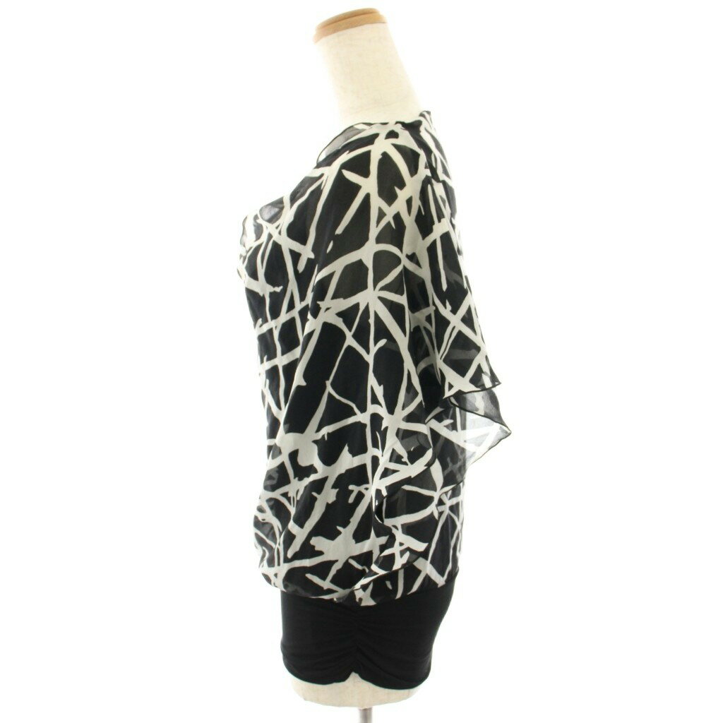 【中古】マックスマーラステュディオ Max Mara Studio ブラウス シャツ プルオーバー 総柄 シフォン 半袖 レイヤード シアー L 黒 ブラック 白 ホワイト /HN レディース 【ベクトル 古着】 250925