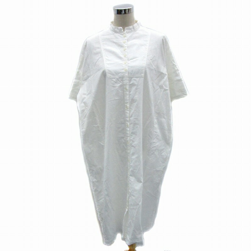 【中古】サンバレー SUN VALLEY シャツワンピース ロング丈 スタンドカラー オーバーサイズ 半袖 無地 M 白 ホワイト /MA10 レディース 【ベクトル 古着】 251120