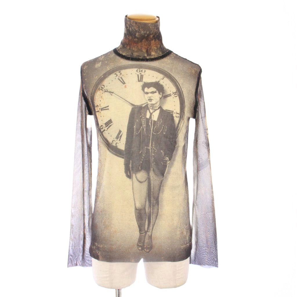 樂天商城 - 【中古】ジャンポールゴルチエ Jean Paul GAULTIER HOMME 90’s Clockwork Mesh Tulle パワーネット Tシャツ カットソー ハイネック 総柄 48 黒 ベージュ CKKJGSA0800 /KH メンズ 【ベクトル 古着】 250916