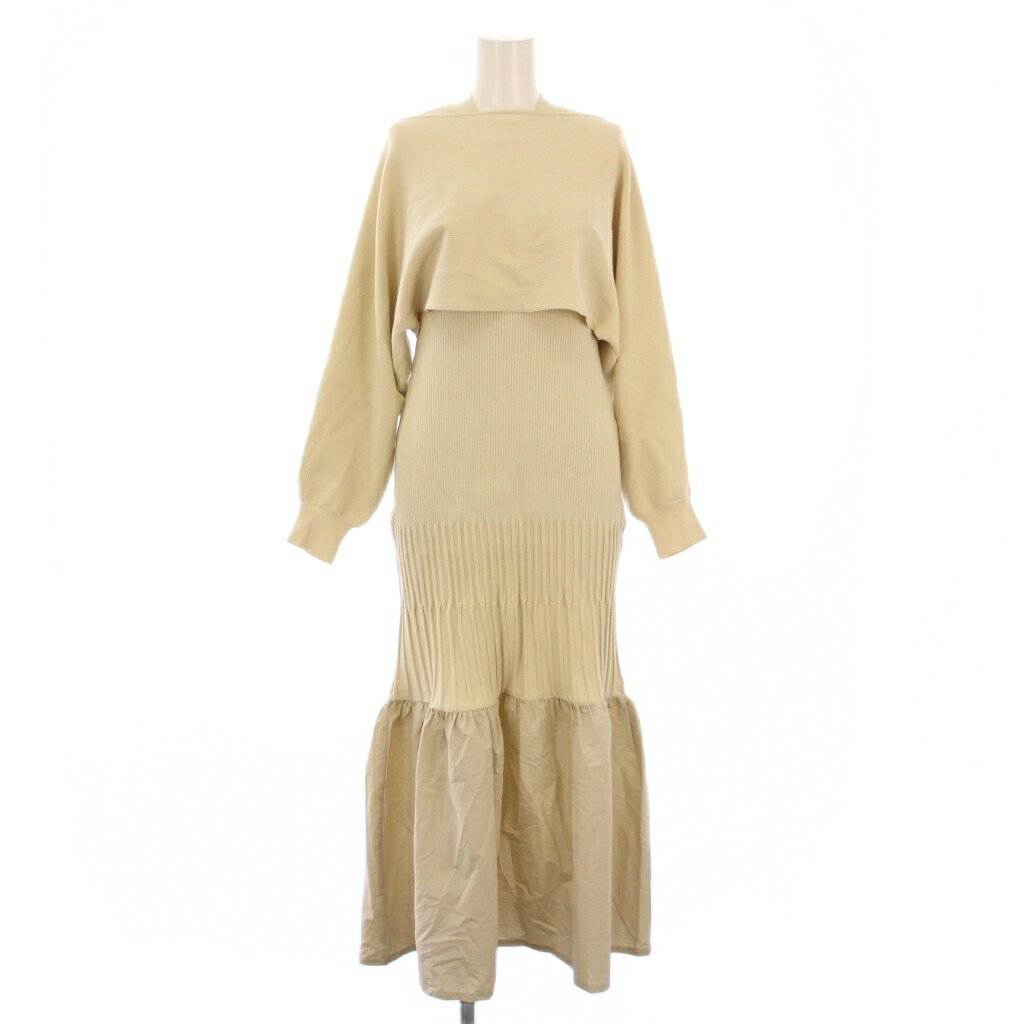 【中古】マイストラーダ Mystrada ボレロ×ワンピースSET セットアップ フレア マキシ ロング ノースリーブ クルーネック リブニット 切替 長袖 クルーネック ショート丈 36 ベージュ 32169870 /BB レディース 【ベクトル 古着】 250917