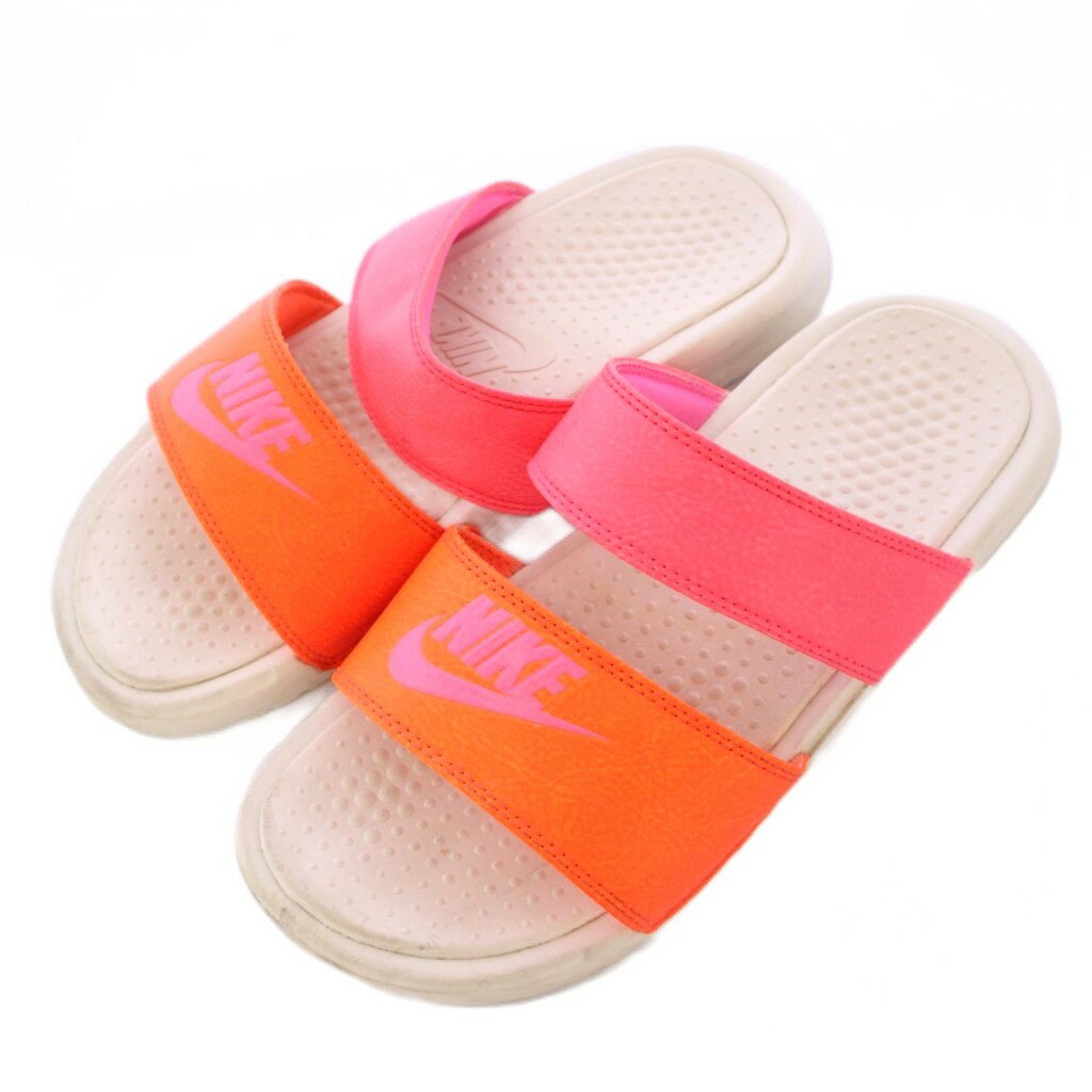 【中古】ナイキ NIKE BENASSI DUO ULTRA SLIDE ベナッシデュオウルトラスライド サンダル 25cm 白 ホワイト ピンク オレンジ /BB レディース 【ベクトル 古着】 251016