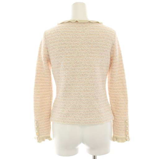 【中古】ルネ Rene ニットジャケット ツイード ショート丈 フリル ジップアップ 36 ピンク 白 ホワイト 6712180 /HN レディース 【ベクトル 古着】 250925