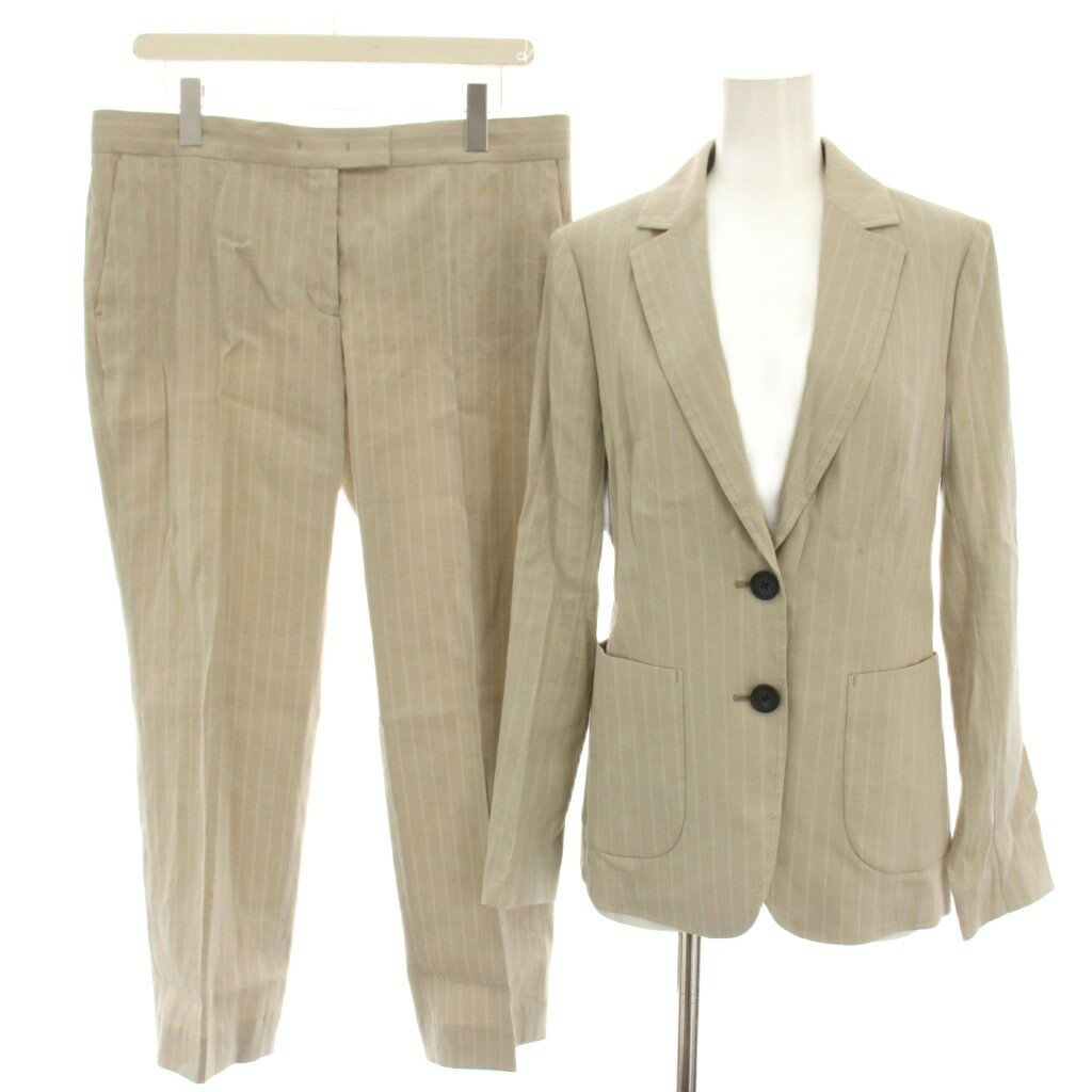 【中古】ジョセフ JOSEPH スーツ テーラードジャケット シングル 2B クロップドパンツ スラックス 麻 リネン ストライプ 38 40 ベージュ JKJRYM0431 PRJRYM0431 /HN レディース 【ベクトル 古着】 251001
