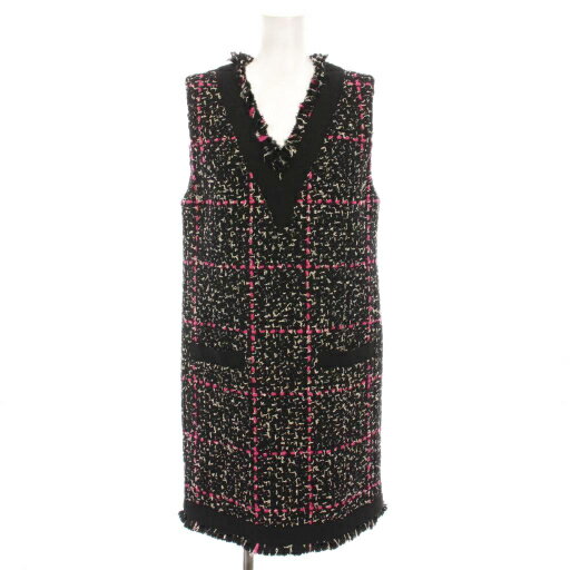 【中古】ダイアグラム グレースコンチネンタル Diagram GRACE CONTINENTAL ツイードワンピース ミニ ノースリーブ F 黒 ブラック ピンク /YM レディース 【ベクトル 古着】 250930