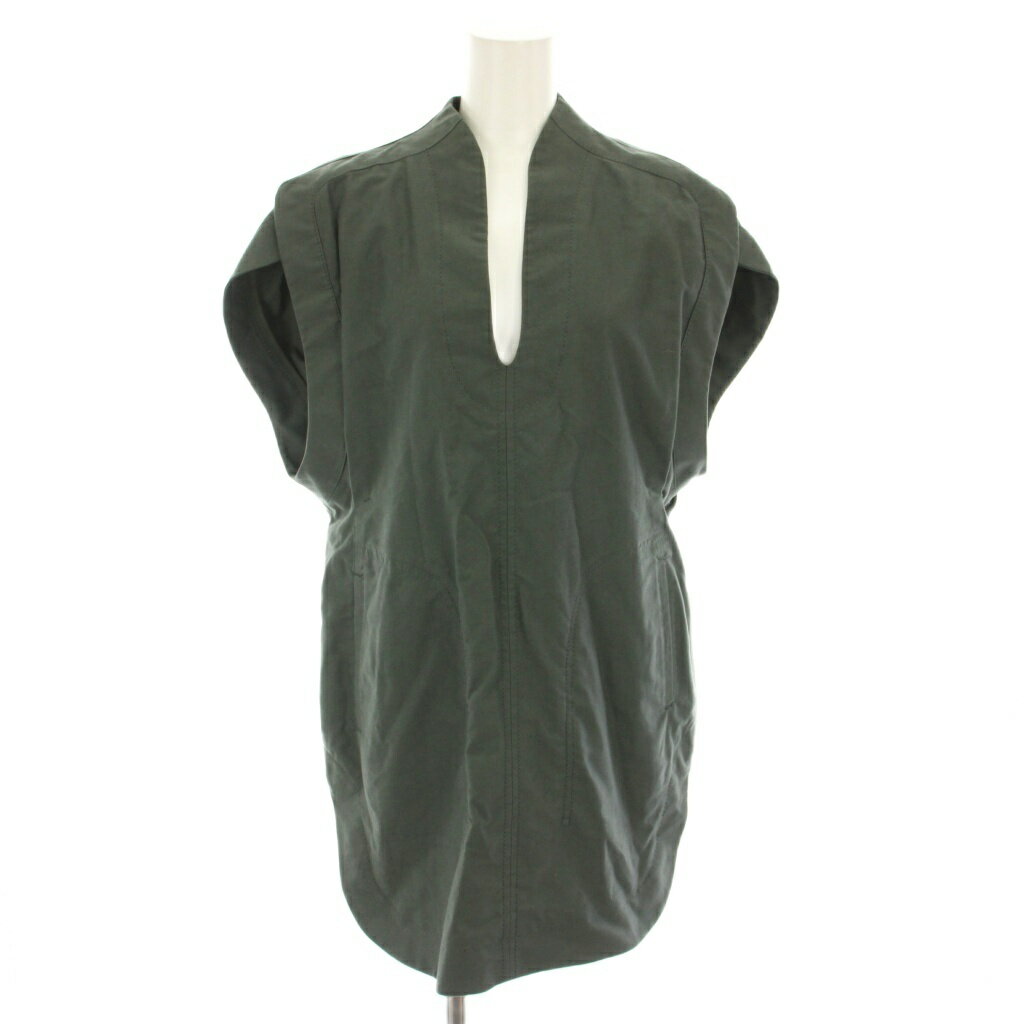 マメクロゴウチ Mame Kurogouchi ブラッシュドコットンスリーブレスVネックトップ Brushed Cotton Sleeveless V-neck Top ブラウス カットソー 半袖 フレンチスリーブ タグ付き 1 緑 グリーン MM23FW-SH043 /YT ■GY52 レディース  251023