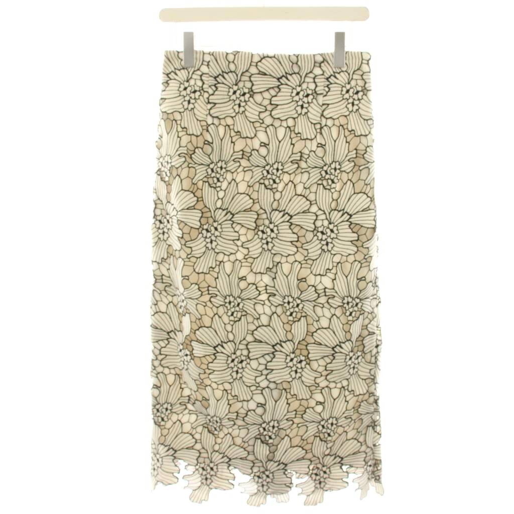 【中古】マイストラーダ Mystrada New配色レースタイトスカート ミモレ ロング フラワーモチーフ 38 白 ホワイト 黒 ブラック 31231500 /HN ■JS レディース 【ベクトル 古着】 251010