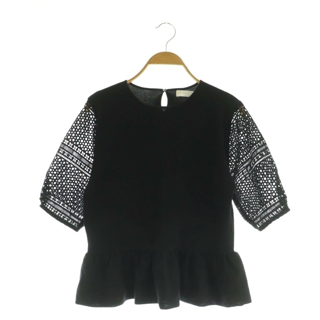 【中古】ボールジー BALLSEY トゥモローランド ニット 半袖 S 黒 ブラック レース 切替 ペプラム /MY ■..