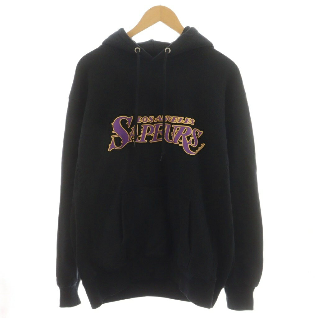 【中古】サプール SAPEur パーカー プルオーバー プリント ロゴ L 黒 ブラック /AN42 メンズ 【ベクトル 古着】 251008