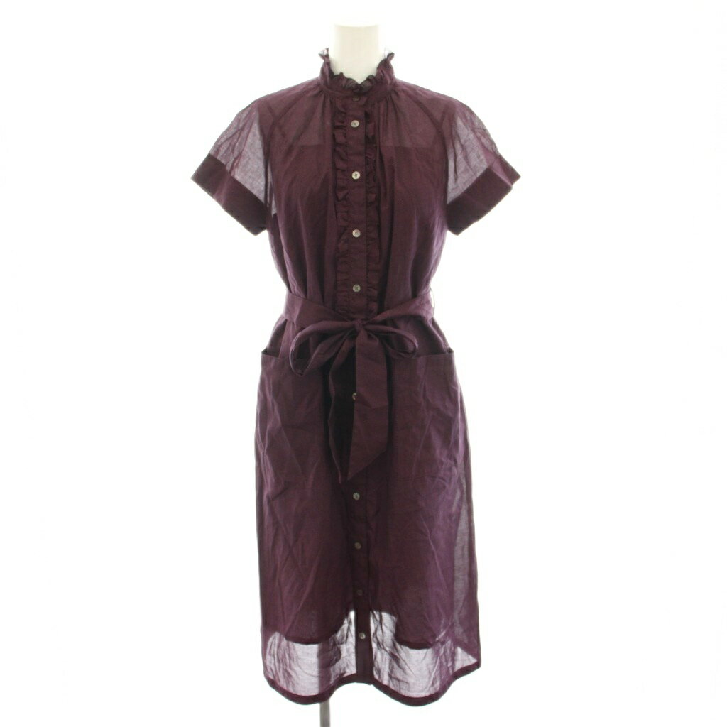 【中古】オールドイングランド OLD ENGLAND ワンピース ひざ丈 ハイネック 半袖 フリル ドット柄 インナーワンピース付き リボンベルト 34 黒 ブラック ピンク 570-53108431 /YT レディース 【ベクトル 古着】 251010(4.0)