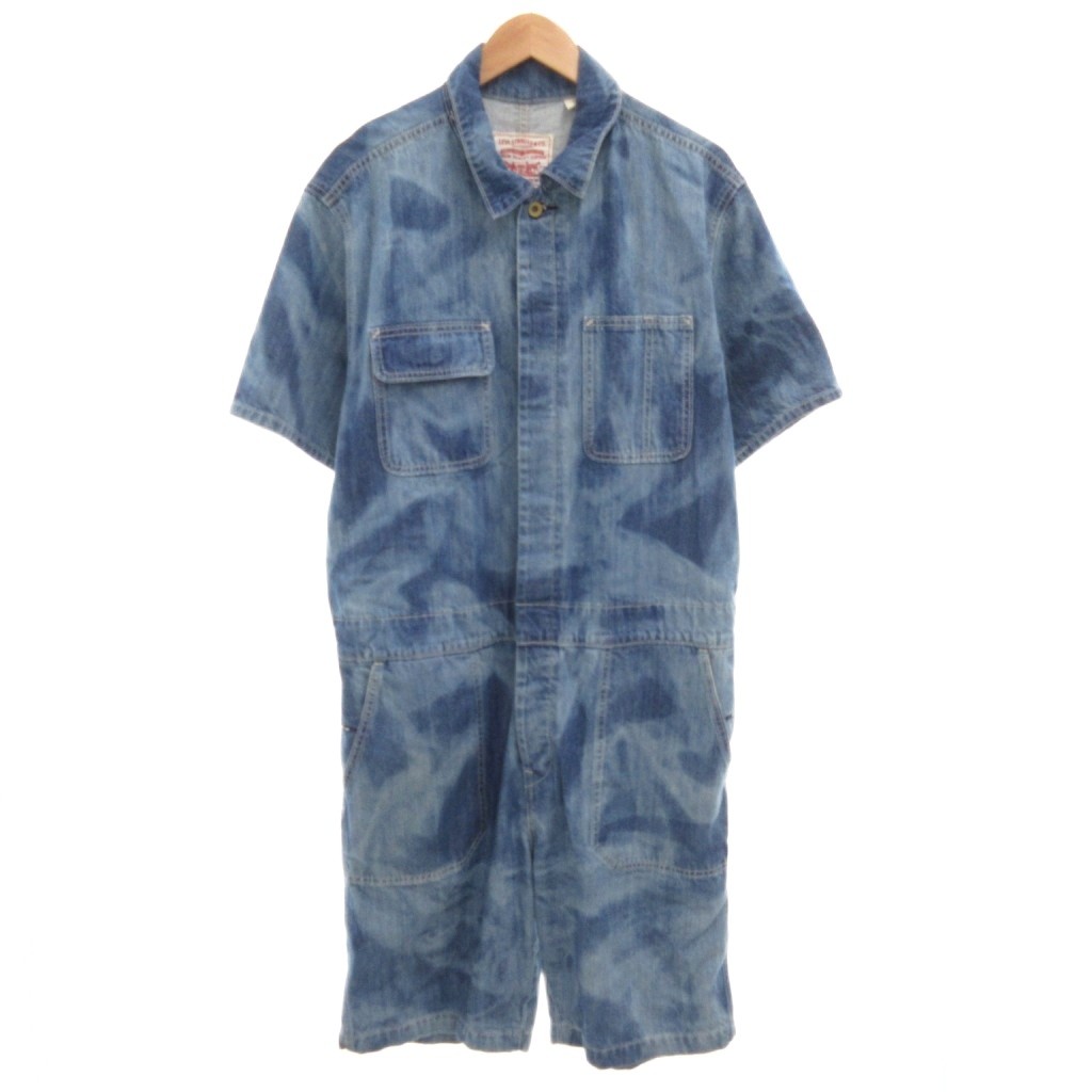 【中古】リーバイスプレミアム Levis PReMIUM オーバーオール オールインワン つなぎ M 半袖 ショート丈 USED加工 インディゴブルー /AE メンズ 【ベクトル 古着】 251028