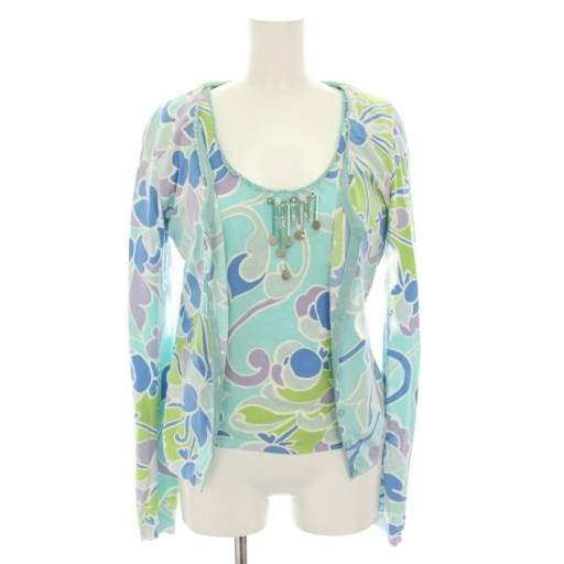 【中古】ブルマリン Blumarine アンサンブル カーディガン 長袖 カットソー ブラウス 半袖 総柄 花柄 ビーズ装飾 I44 水色 ライトブルー /YT ▲H レディース 【ベクトル 古着】 251016