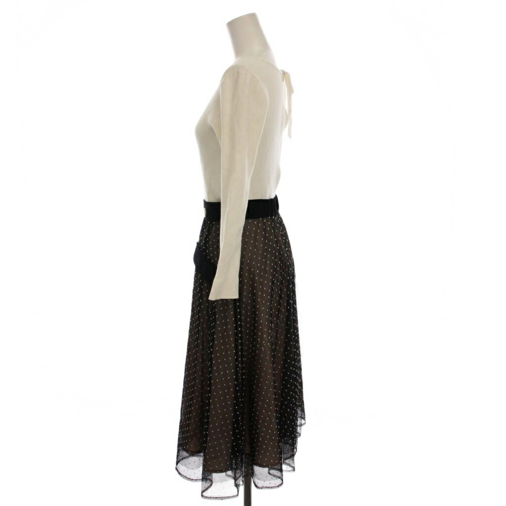 【中古】アプワイザーリッシェ Apuweiser-riche 19SS ドットチュールドッキングワンピース ロング 長袖 1 白 ホワイト 黒 ブラック 29168200 /YM ■JS レディース 【ベクトル 古着】 251027