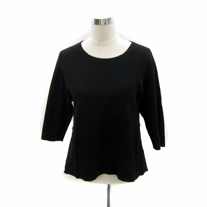 【中古】自由区 オンワード樫山 ニット カットソー 七分袖 ラウンドネック 無地 44 XXL 黒 ブラック /S..