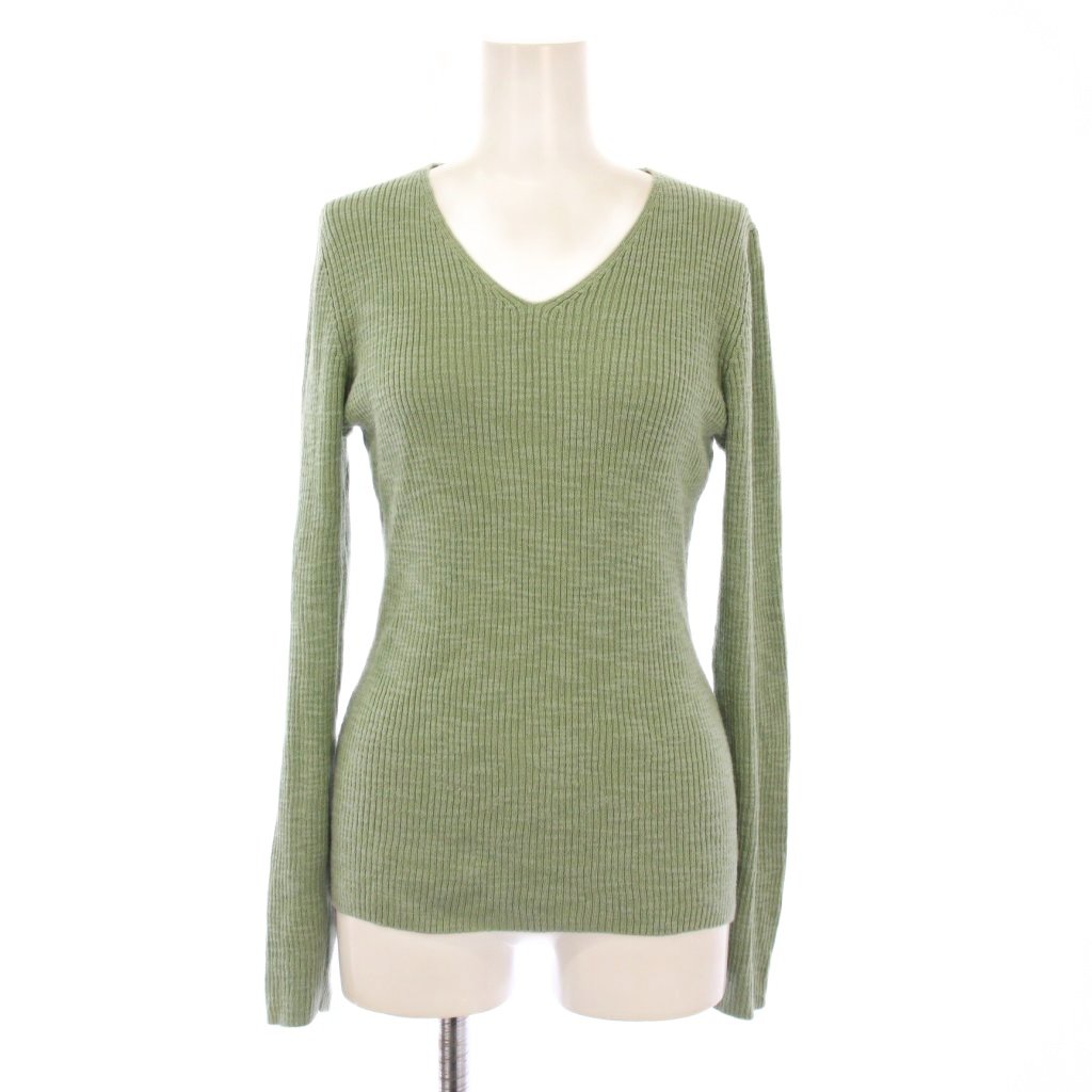 Long-Sleeved Knit - 【中古】セオリー Theory リブニット セーター 長袖 Vネック ストレッチ 薄手 S 緑 グリーン /BB レディース 【ベクトル 古着】 251028