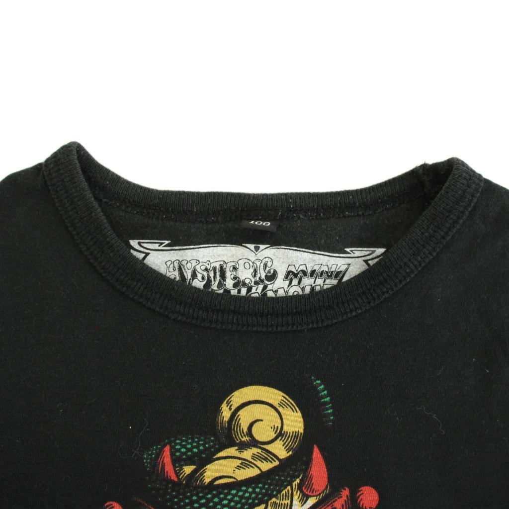【中古】ヒステリックミニ Hysteric MINI Tシャツ カットソー トップス 長袖 100 黒 ブラック デビル キャラクター 蛇 スネーク プリント 袖プリント /AP キッズ 【ベクトル 古着】 251128