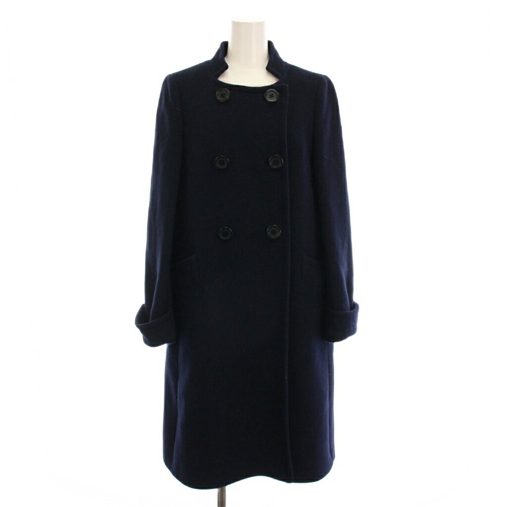 【中古】ユナイテッドアローズ UNITED ARROWS ロングコート ウール 38 紺 ネイビー ダブルブレスト 1525-268-0070 /YM レディース 【ベクトル 古着】 251106
