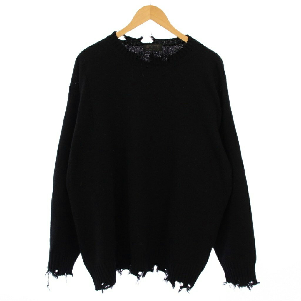 【中古】サイト s'yte YOHJI YAMAMOTO 23AW BULKY WOOL DAMAGE ROUND NECK PULLOVER ニット セーター ..