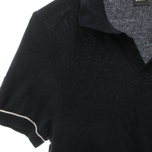 【中古】ヒューゴボス HUGO BOSS ニットポロシャツ セーター S 半袖 ボタンレス 紺 ネイビー /GV メンズ 【ベクトル 古着】 251117