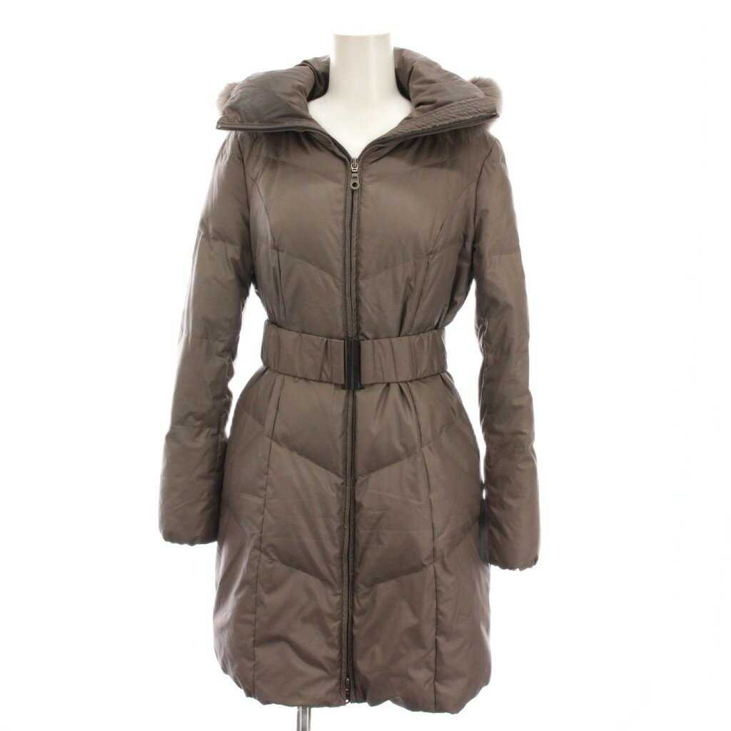 【中古】インディヴィ INDIVI ダウンコート ロング ジップアップ アウター 5 グレーブラウン フォックスファー フード付き /YM レディース 【ベクトル 古着】 251111