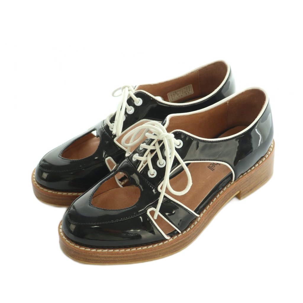 【中古】ジェフリーキャンベル Jeffrey Campbell レースアップシューズ エナメル カットワーク 35 22.5cm 黒 ブラック 白 ホワイト /MI レディース 【ベクトル 古着】 251203(4.0)