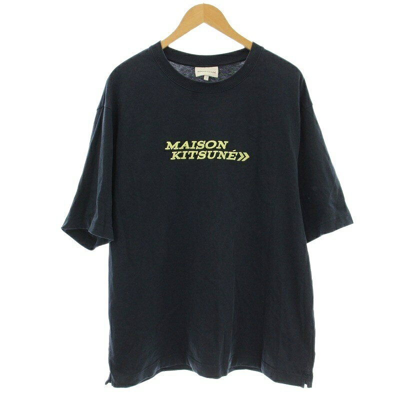 【中古】メゾンキツネ MAISON KITSUNE Tシャツ 半袖 刺繍 ロゴ L ネイビー 紺 MM00114KJ0119 /☆G メン..