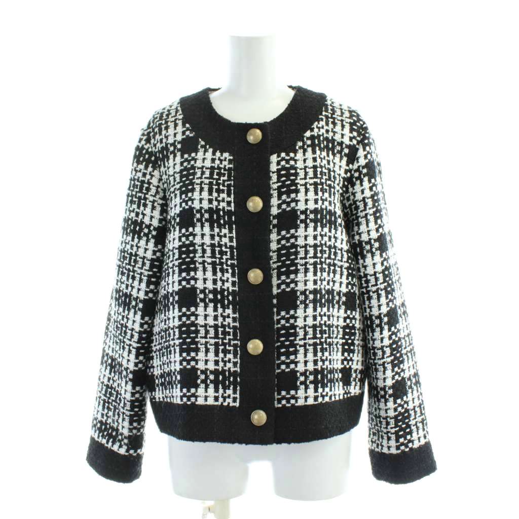 Rakuten - 【中古】ザラ ZARA ツイードノーカラージャケット 金ボタン チェック S 黒 白 /AP レディース 【ベクトル 古着】 251118