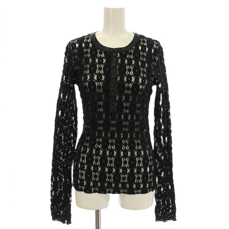 【中古】アストラット ASTRAET レースヘンリーネック カットソー 長袖 F 黒 ブラック 5412-271-0147 /☆..