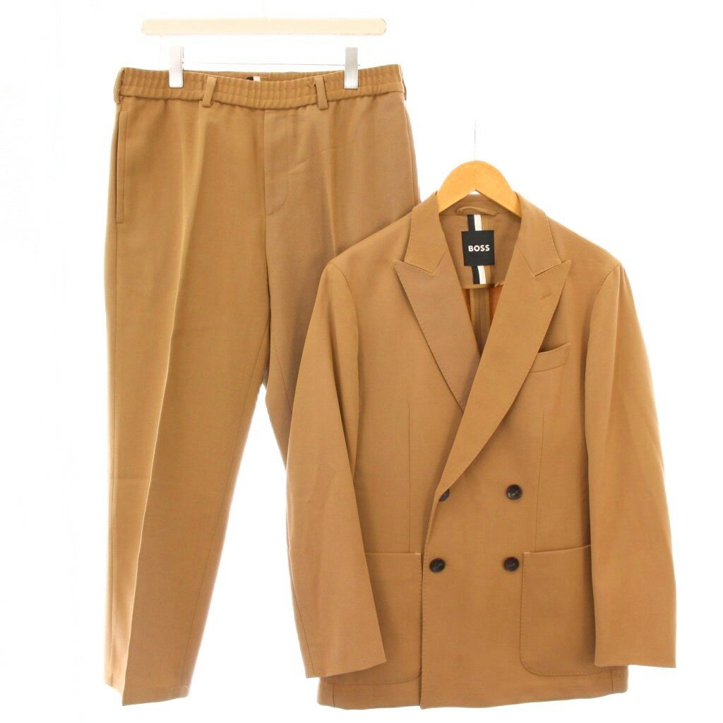 【中古】ヒューゴボス HUGO BOSS ダブルスーツ セットアップ テーラードジャケット アウター スラックスパンツ イージー ウエストゴム EP 茶 ブラウン /BB メンズ 【ベクトル 古着】 251117