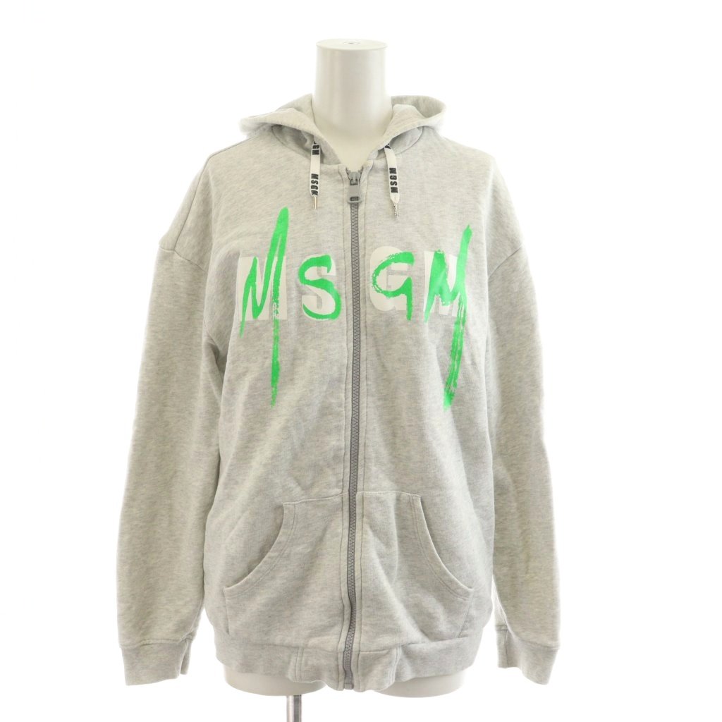 【中古】エムエスジーエム MSGM ジップアップパーカー 長袖 グレー ロゴプリント /RR レディース 【ベクトル 古着】 251124