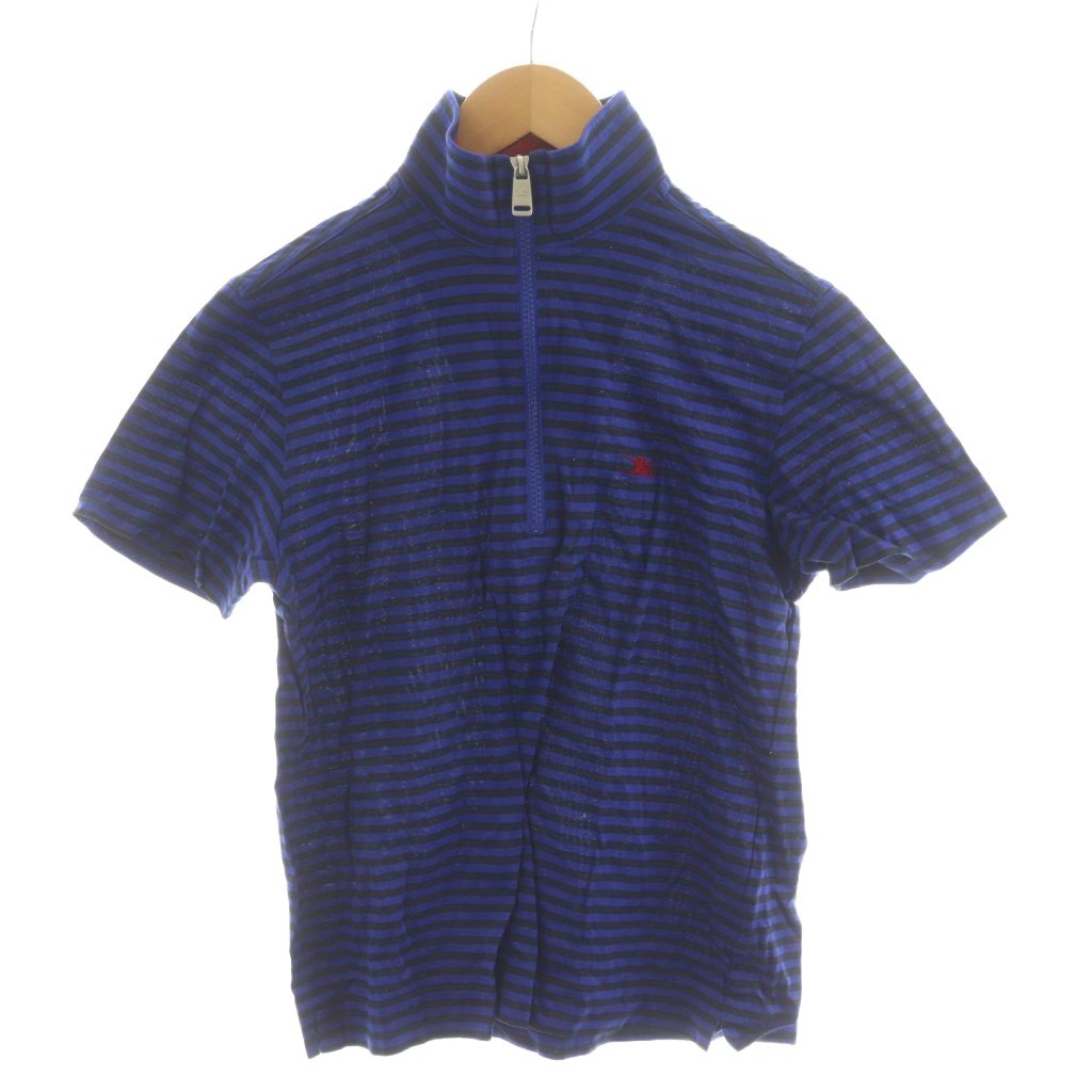 バーバリーゴルフ BURBERRY GOLF カットソー ゴルフウェア 半袖 M 紺 ネイビー 黒 ブラック ボーダー柄 ハーフジップ /RR レディース  251201