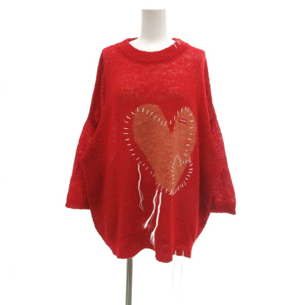 【中古】ペルーシュ Perushu ニット セーター L ワイド ハート フリンジ 赤 レッド /NU レディース 【ベクトル 古着】 251226