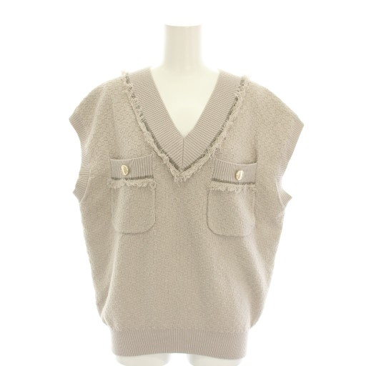 【中古】マイストラーダ Mystrada 22SS ニットベスト プルオーバー Vネック 半袖 フレンチスリーブ フリンジ 麻 リネン混 36 グレージュ 32267840 /YT レディース 【ベクトル 古着】 251127