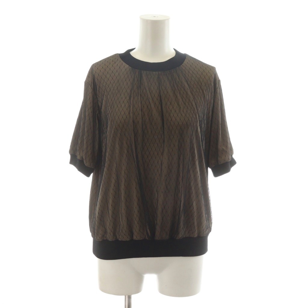 【中古】ソブ sov. ダブスタ ドットチュールニット カットソー 半袖 36 黒 ブラック 0309-120-193 A /R..