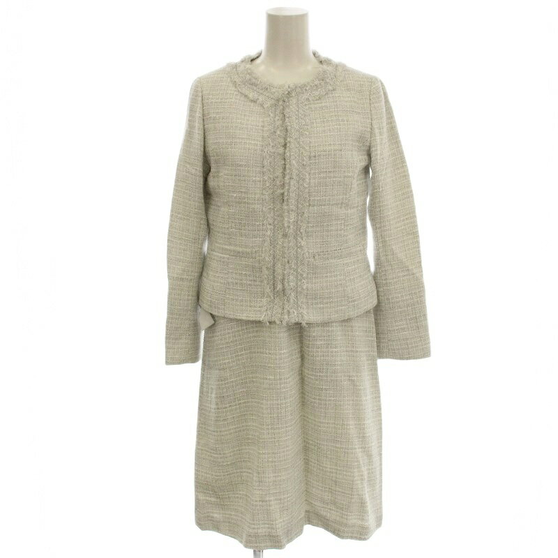 【中古】クミキョク 組曲 KUMIKYOKU スーツ セットアップ ツイード ワンピース ノーカラージャケット S グレー BS0323 /☆G レディース 【ベクトル 古着】 251128