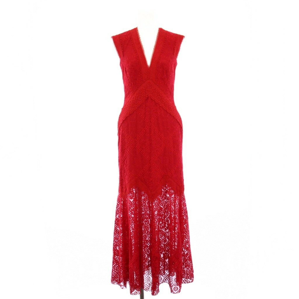 【中古】タダシショージ TADASHI SHOJI タイトワンピース マキシ ロング ノースリーブ Vネック レース ワンカラー 0 赤 レッド /BB レディース 【ベクトル 古着】 251128