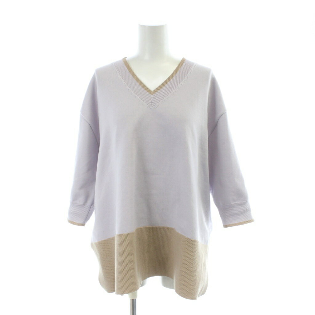 Rakuten - 【中古】ユナイテッドアローズ UNITED ARROWS ニット 紫 パープル 茶 ブラウン Vネック 七分袖 配色デザイン /AP レディース 【ベクトル 古着】 251225