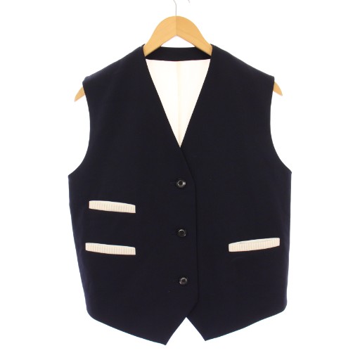 【中古】未使用品 ヨリ yori Shirocon ドライギャバ ハンサムジレ ベスト シングル 総裏地 切替 38 紺 ネイビー 白 ホワイト タグ付き /BB レディース 【ベクトル 古着】 251204