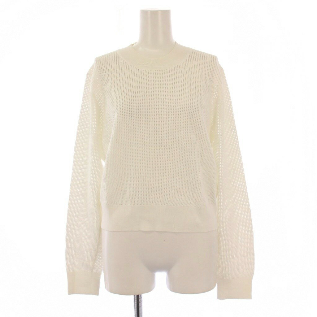 セオリー Theory 24SS Wooster Crepe Knit Pointelle サマーニット 長袖 クルーネック ストレッチ メッシュ ワンカラー ショート丈 S 白 ホワイト 01-4201702 /BB レディース  251217