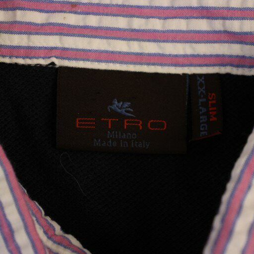 【中古】エトロ ETRO SLIM ポロシャツ 半袖 XXL 紺 ピンク 白 /BM メンズ 【ベクトル 古着】 260108
