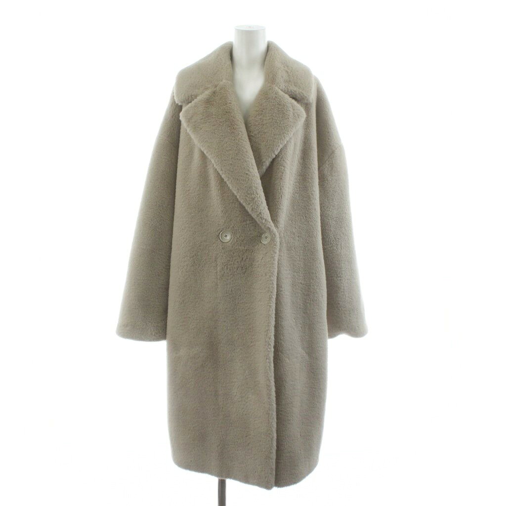 【中古】ヘルノ HERNO エコファー ダブルブレスト ファーコート ロング 裏地総柄 42 ベージュ CA000440D 12422 /KU レディース 【ベクトル 古着】 260114