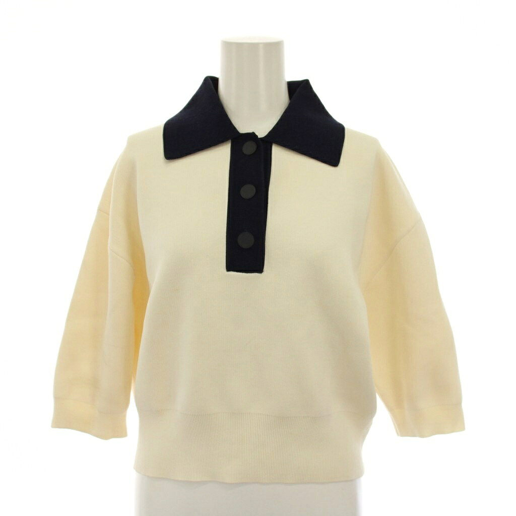 Polo Shirt - 【中古】マルティニーク martinique ニット ポロシャツ アイボリー 白 紺 七分袖 A0306KSW676 /YM レディース 【ベクトル 古着】 260119