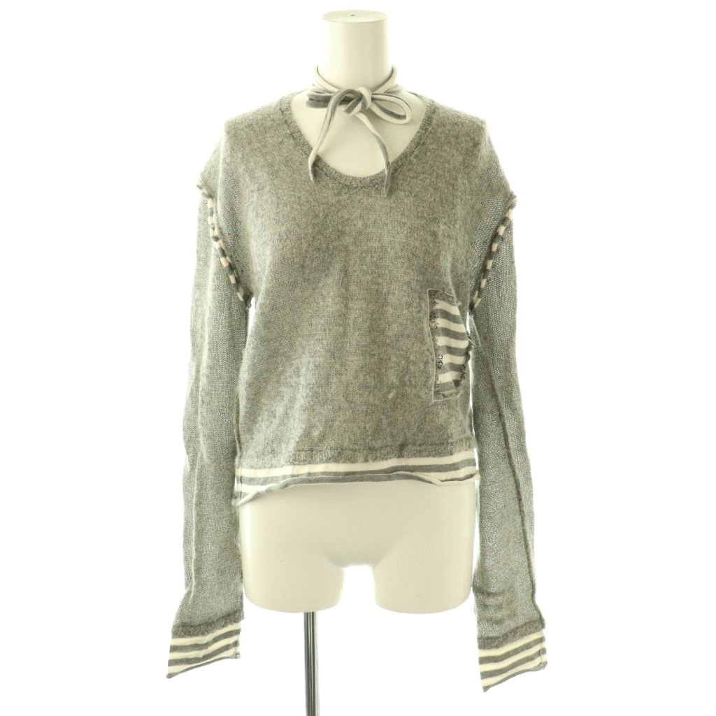 【中古】パーバーズ PERVERZE ニット セーター 長袖 モヘヤ F グレー ホワイト /DO レディース 【ベクトル 古着】 260127