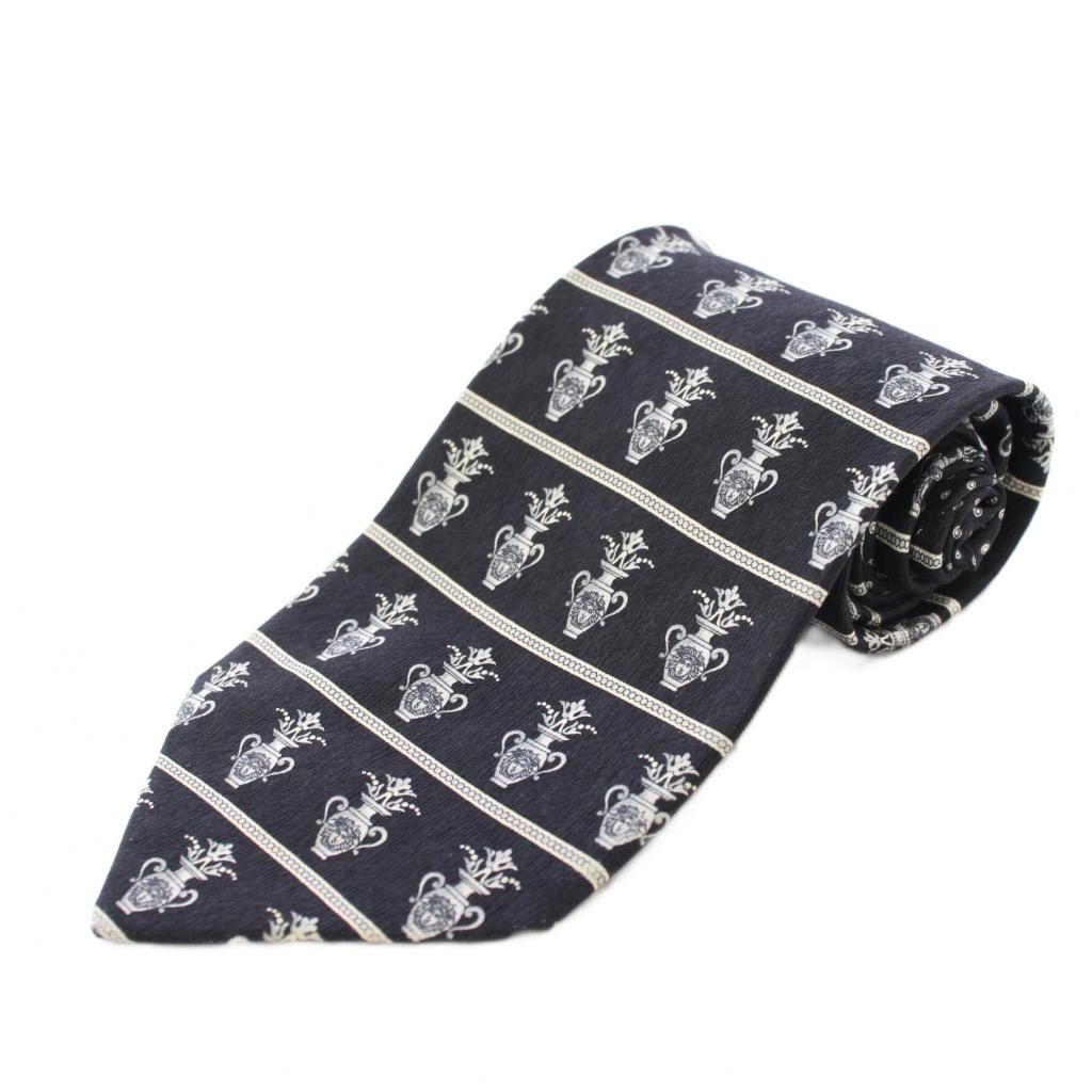 【中古】ジャンニヴェルサーチ ヴェルサーチェ GIANNI VERSACE ネクタイ レギュラータイ 総柄 シルク 黒 ブラック グレー /BB メンズ 【ベクトル 古着】 260128