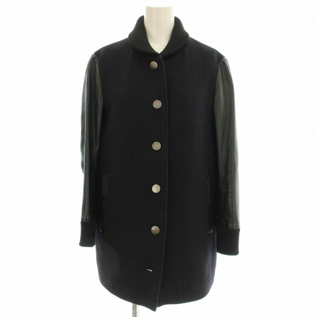 【中古】ユナイテッドアローズ UNITED ARROWS スタジャン ジャケット やぎ革 ウール混 コート 36 ネイビー 黒 1525-136-1938 /☆G レディース 【ベクトル 古着】 260127