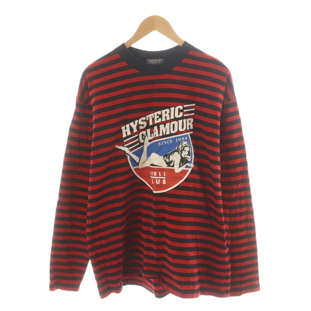 【中古】ヒステリックグラマー HYSTERIC GLAMOUR GIRLS CLUB Tシャツ カットソー 長袖 ボーダー柄 XL 赤 レッド 黒 ブラック 02223CL05 /AN52 メンズ 【ベクトル 古着】 260129