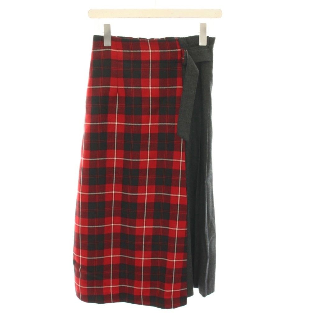 ロキャロン Lochcarron スカート ひざ丈 フレア プリーツ チェック柄 タック M 赤 レッド 黒 ブラック グレー HN17AW04 /YT レディース  260130