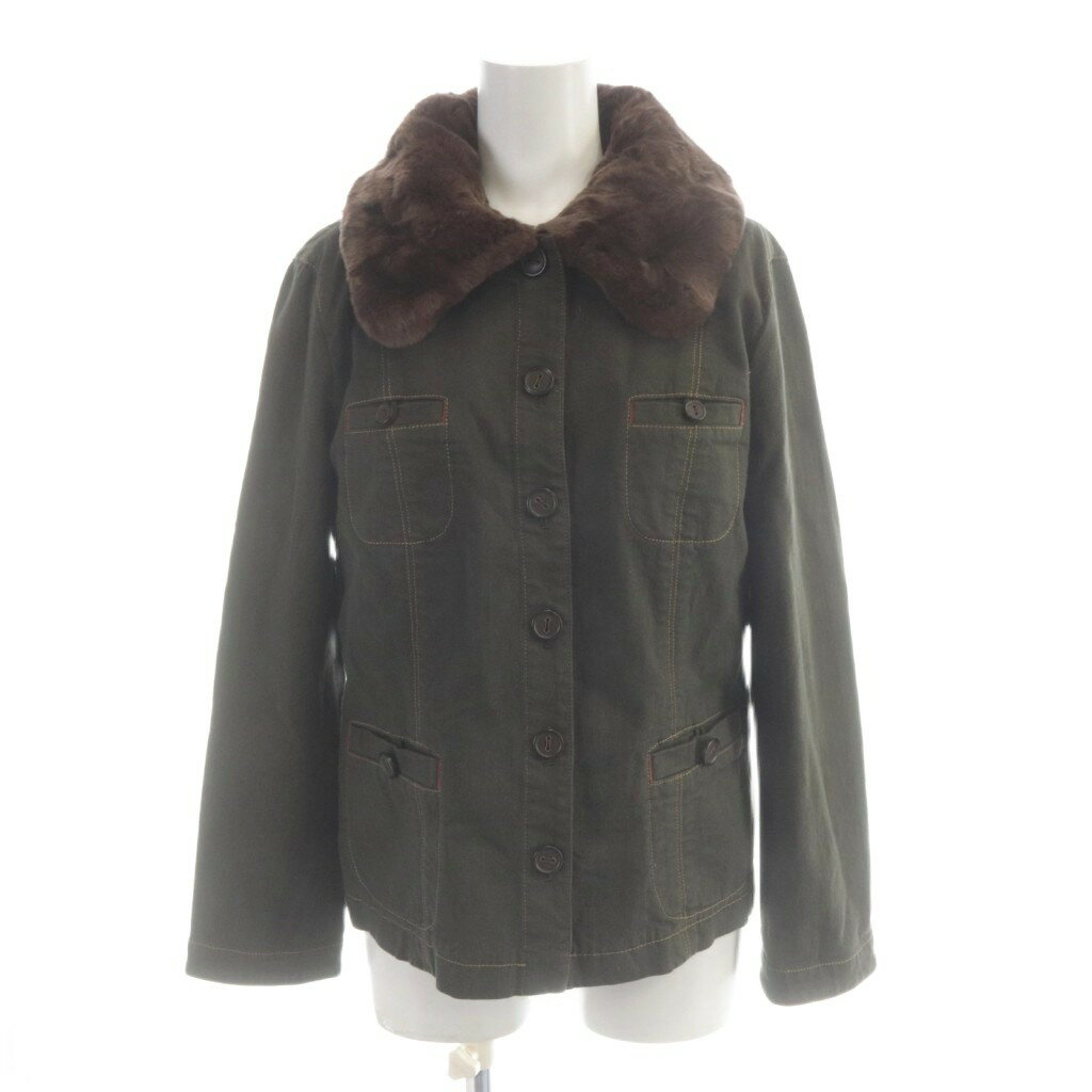 【中古】キャラオクルス CARA O CRUZ ジャケット 上着 9 緑 グリーン カーキ 襟ファー 長袖 無地 /AP レディース 【ベクトル 古着】 260205