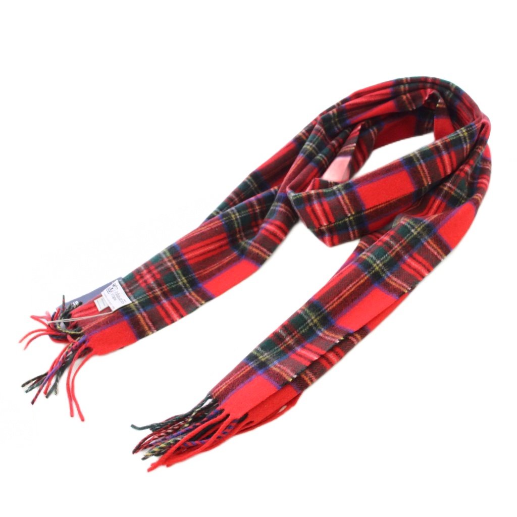 【中古】未使用品 ジョンストンズオブエルガン Johnstons of Elgin マフラー フリンジ チェック柄 カシミヤ 赤 レッド タグ付き /BB レ..