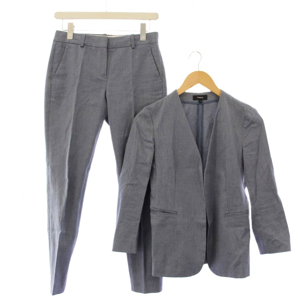 【中古】セオリー Theory セットアップ ノーカラージャケット アウター 前開きトッパー スラックスパンツ ジップフライ ワンカラー 0 青 ブルー /BB レディース 【ベクトル 古着】 260208ブランドセオリー Theory表記...